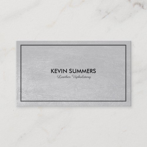 Light gray Leather Texture Black Frame Business Card