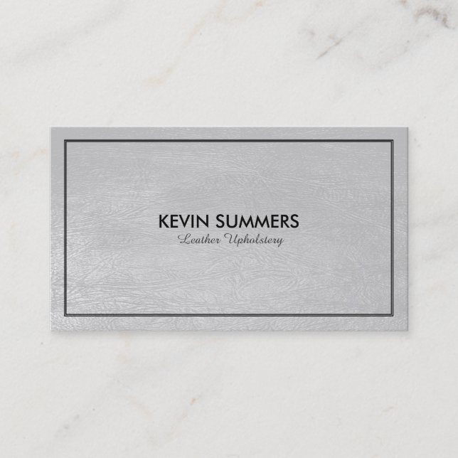 Light gray Leather Texture Black Frame Business Card (Front)