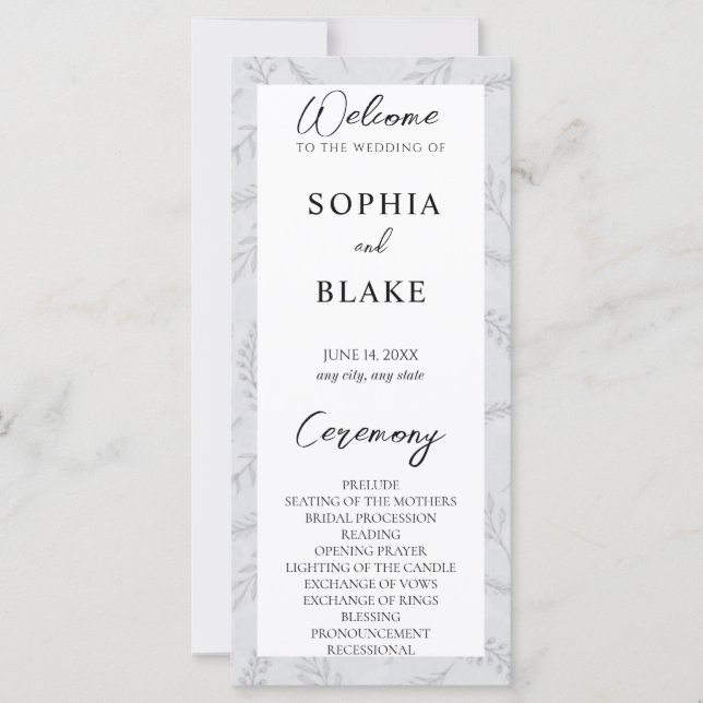 Light Gray Leaves and Foliage Wedding Program (Front)