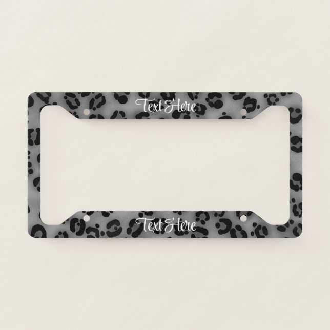 Light Gray Leopard Print Personalized License Plate Frame (Front)