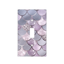 Light Gray & Lilac Glitter Mermaid Scales Light Switch Cover