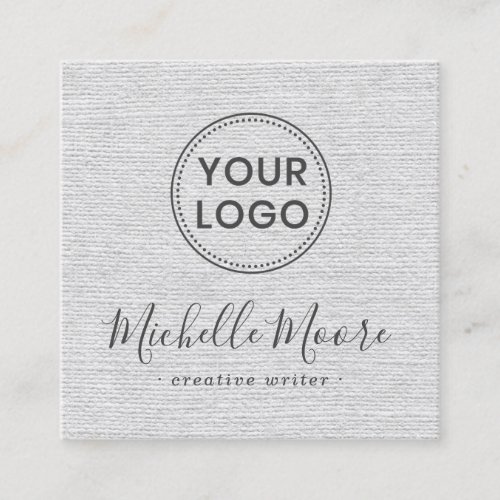 Light gray linen add your logo social media icons square business card