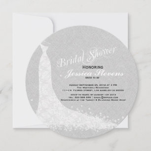Light Gray Linen And White Lace Wedding Dress Invitation
