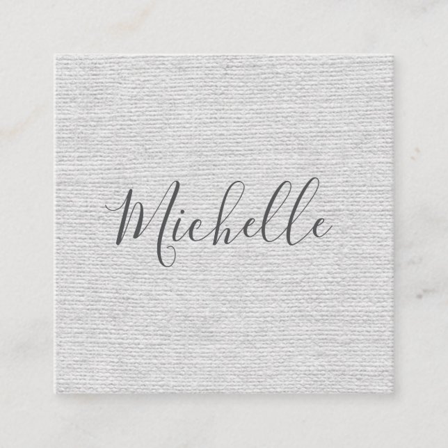 Light gray linen feminine minimalist square business card (Front)