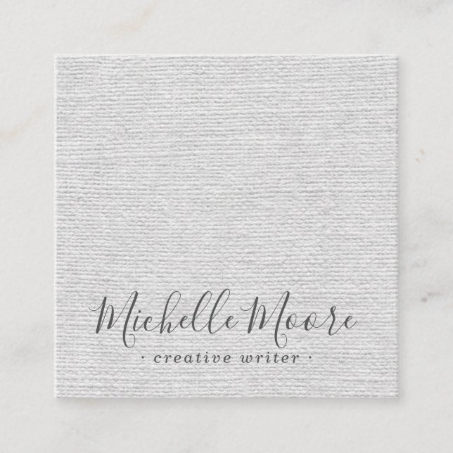 Light gray linen minimalist elegant professional square business card (Front)