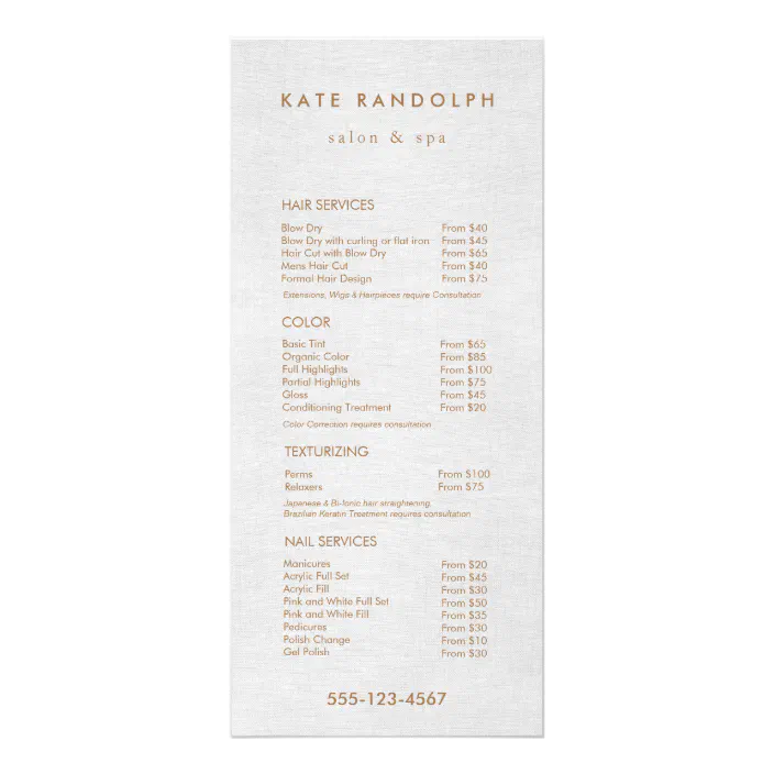 Light Gray Linen Salon Spa Price List Service Menu Zazzle Com