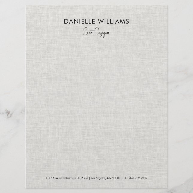 Light gray linen texture Event Designer Letterhead (Front)