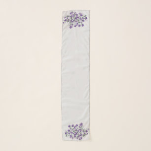 Light Gray Long Scarf with Purple Sweet Peas
