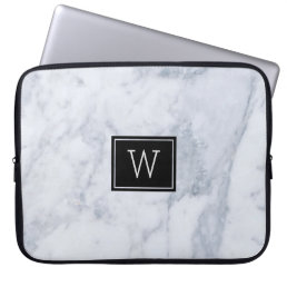 Light Gray Marble Stone Texture Black Accents Laptop Sleeve