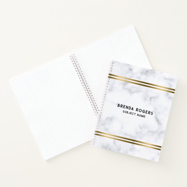 Light Gray marble texture Gold Stripes Accent Notebook (Inside)