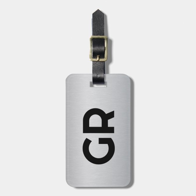 Light Gray Metallic Texture Custom Text Luggage Tag (Front Vertical)