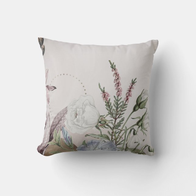 Light Gray Modern Floral Design Throw Pillow (Front)