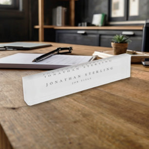 Light Gray Modern Minimalist Business Desk Name Plate