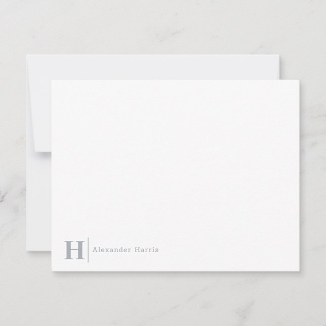 Light Gray Monogram Line Modern Simple Business Note Card (Front)