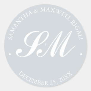 Light Gray Monogram Wedding Favor Sticker
