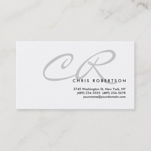 Light Gray Monogram White Standard Business Card