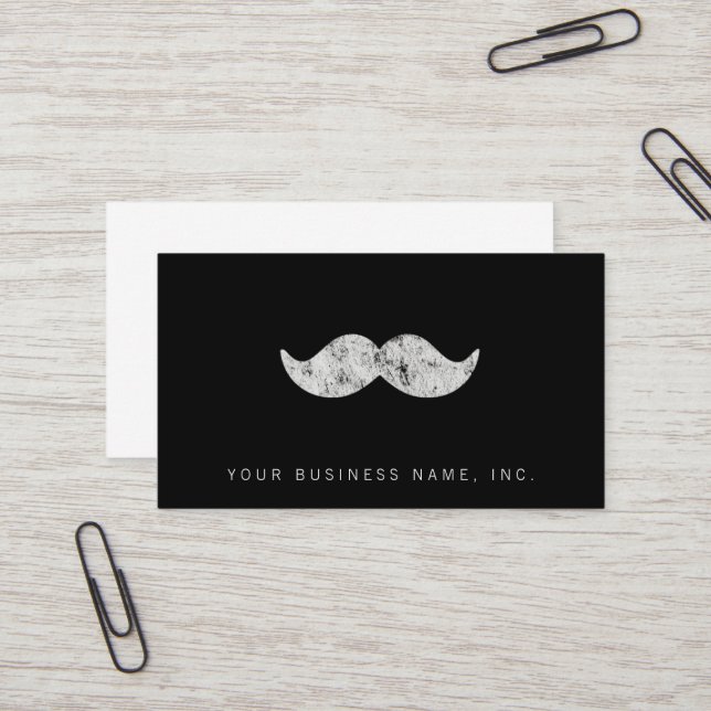 Light Gray Mustache (letterpress style) Business Card (Front/Back In Situ)