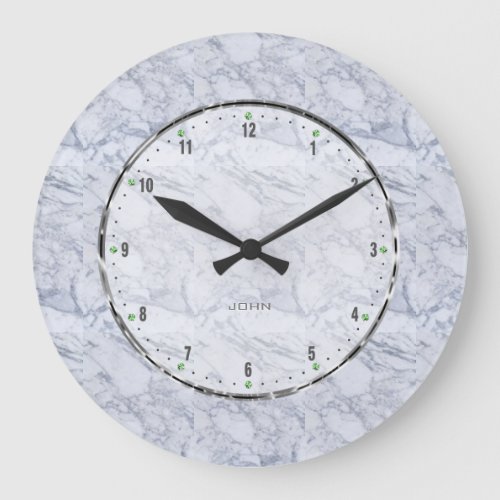 Light Gray Natural Marble Stone Pattern Large Clock