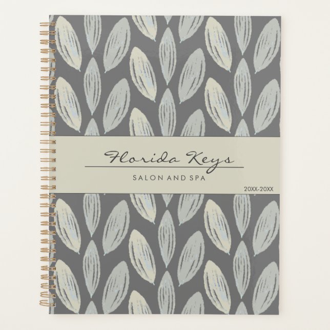 Light Gray Neutral Tones Braided Leaf Art Deco Planner (Front)