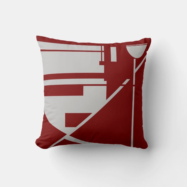 Light Gray on Dark Red Geometric Shapes Abstract  Throw Pillow (Front)