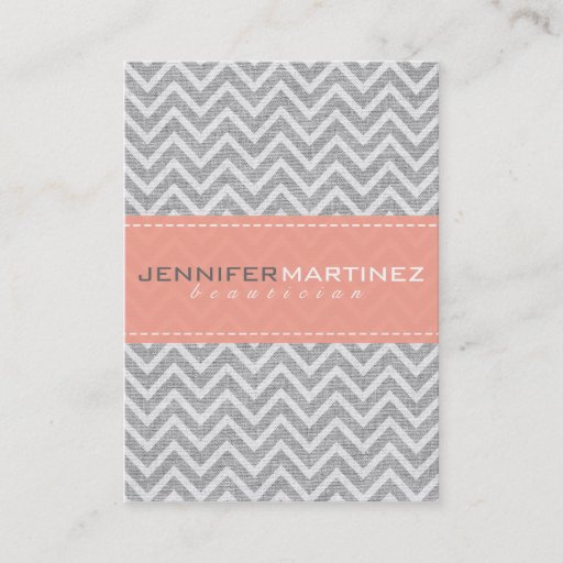 Customizable Light Gray &amp; Orange Chevron Pattern Linen Look Business Card Templates