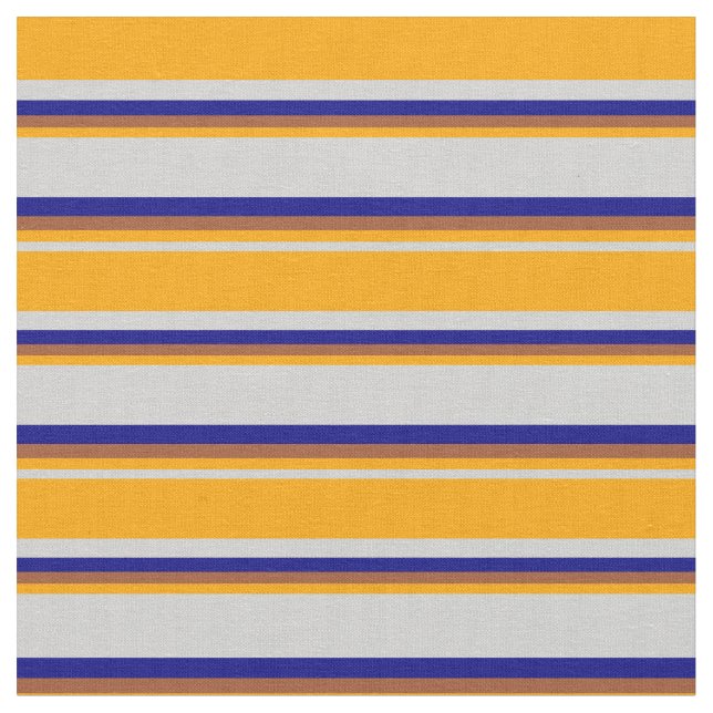 Light Gray, Orange, Sienna & Blue Lines Fabric (Close Up)