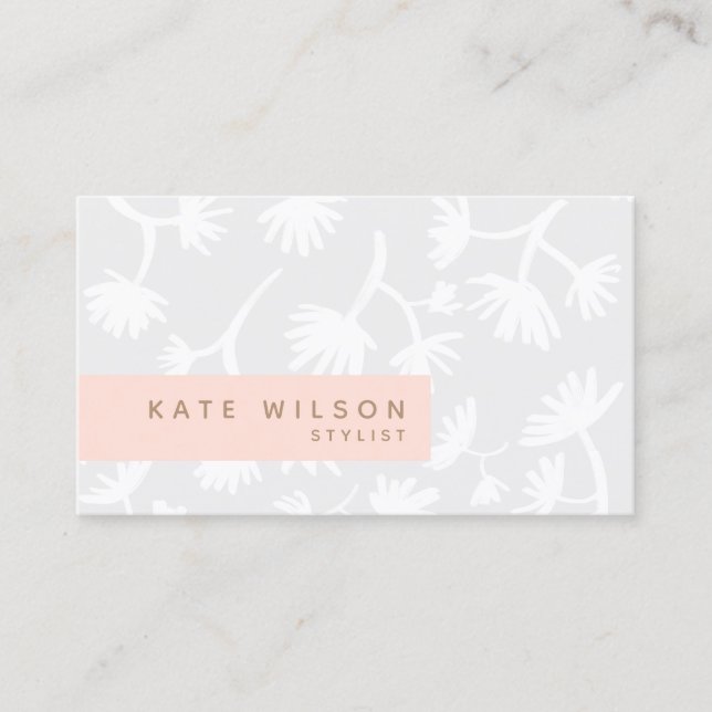 Light Gray Peach Floral Pattern Designer Business Card (Front)