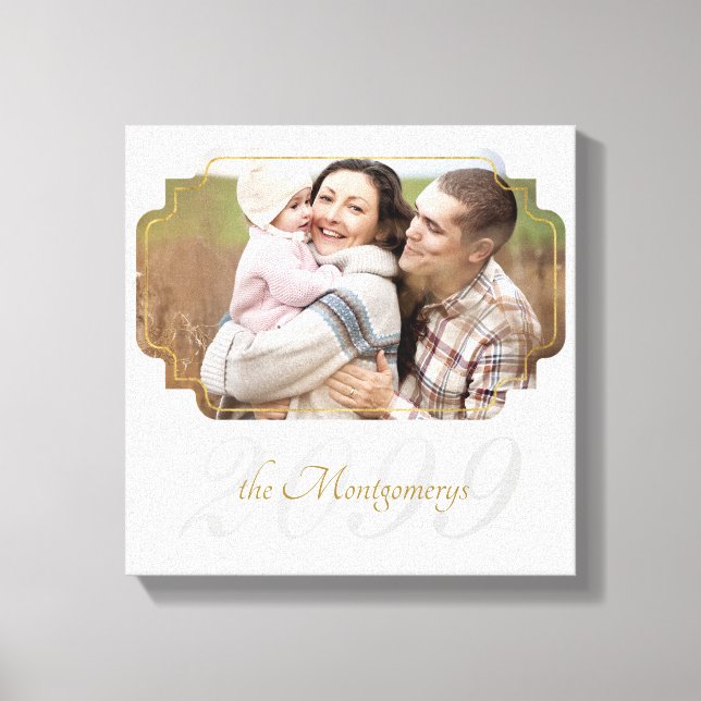 Light Gray Pinstriped Family Name SQUARE Photo Canvas Print (Front)
