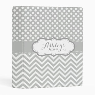 Light Gray Polka Dots Chevron Pattern Recipe Mini Binder