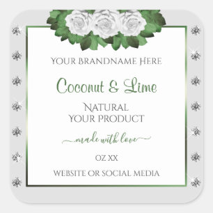 Light Gray Product Labels Green White Roses Jewels