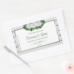 Light Gray Product Labels Green White Roses Jewels