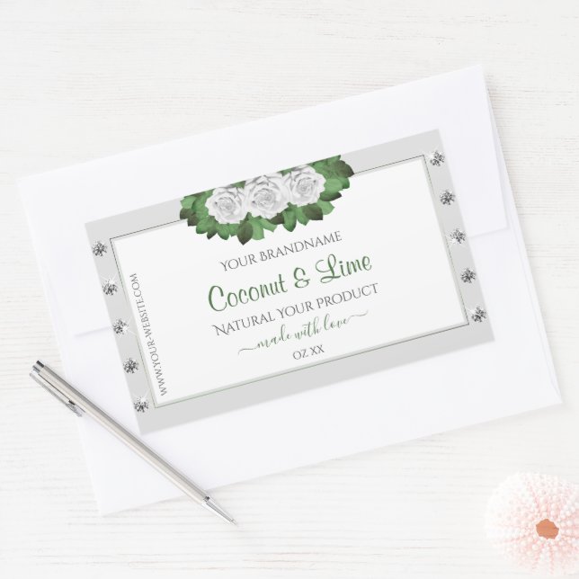 Light Gray Product Labels Green White Roses Jewels (Envelope)