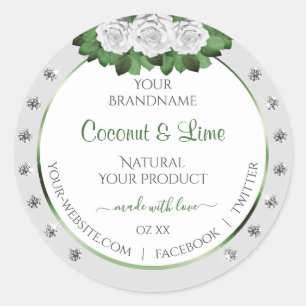 Light Gray Product Labels Green White Roses Jewels