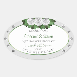 Light Gray Product Labels Green White Roses Jewels