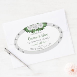 Light Gray Product Labels Green White Roses Jewels
