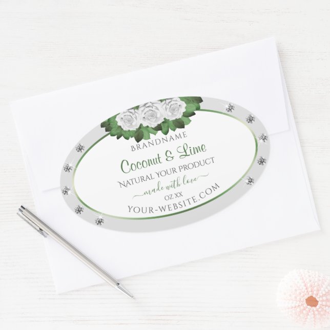 Light Gray Product Labels Green White Roses Jewels (Envelope)