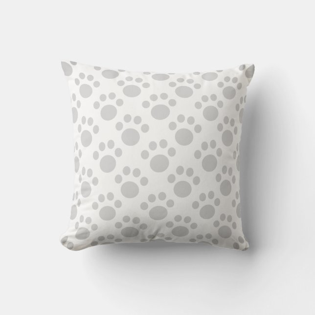 Light Gray Puppy Paw Print Pattern Throw Pillow (Front)