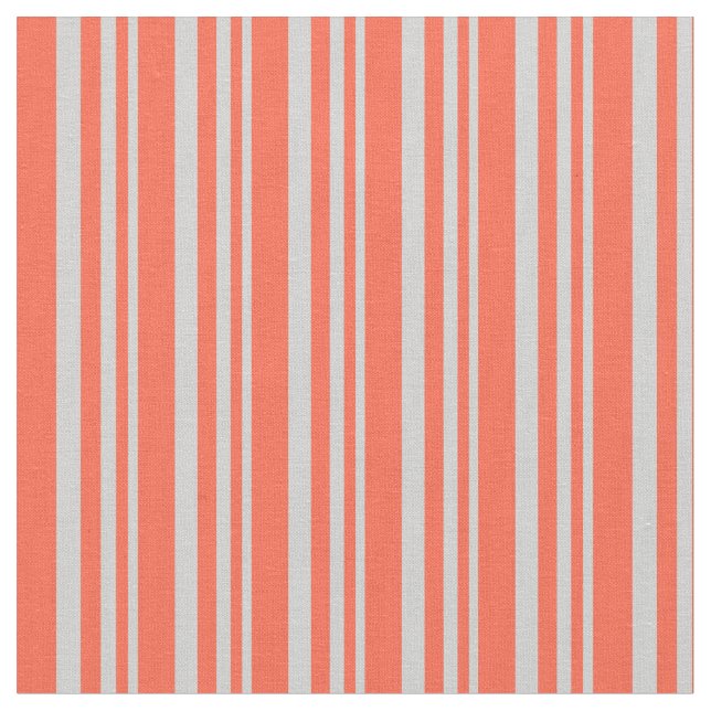 Light Gray & Red Lined/Striped Pattern Fabric (Close Up)