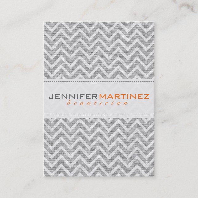 Light Gray Retro Chevron Pattern Linen Texture 3 Business Card (Front)