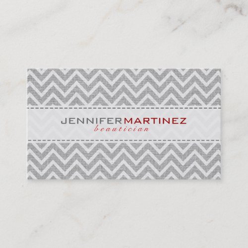 Light Gray Retro Chevron Pattern Linen Texture Business Card