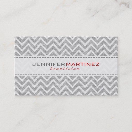 Customizable Light Gray Retro Chevron Pattern Linen Texture Business Card