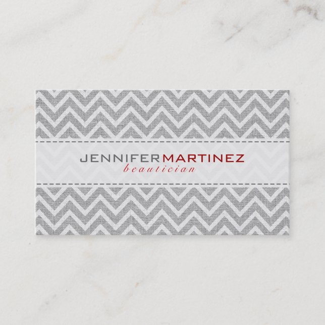 Light Gray Retro Chevron Pattern Linen Texture Business Card (Front)