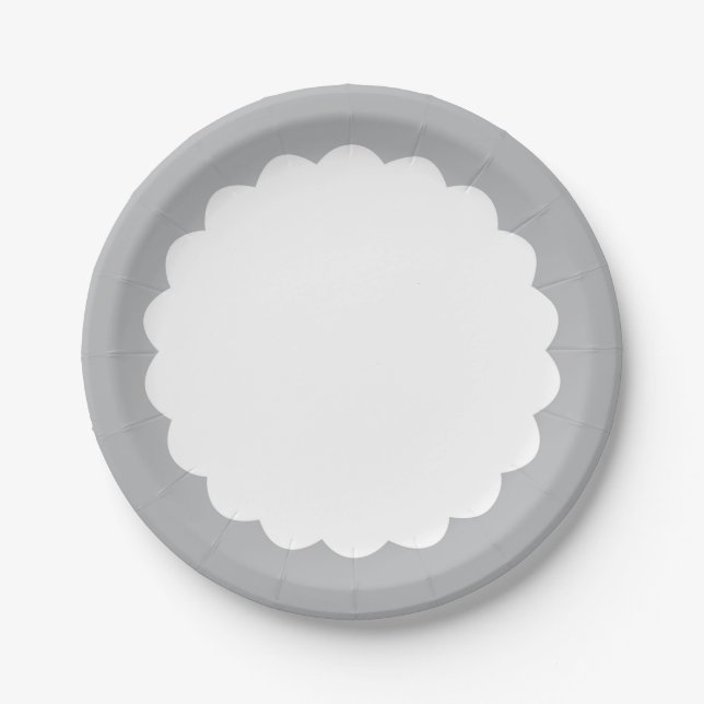 Light Gray Scallop - Personalizable Paper Plates (Front)