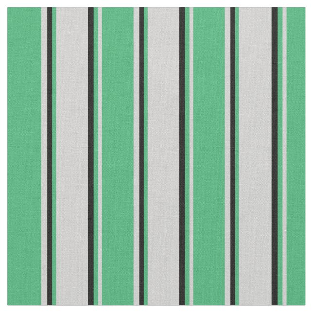 Light Gray, Sea Green, and Black Stripes Fabric (Close Up)