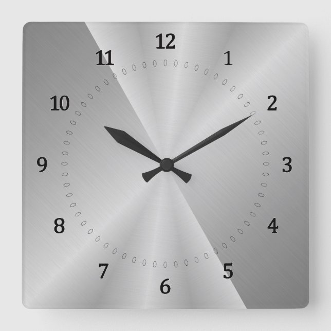 Light gray, silver under metal square wall clock (Front)