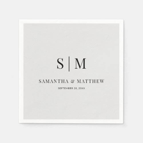 Light Gray Simple Elegant Couple Initials Wedding Napkins