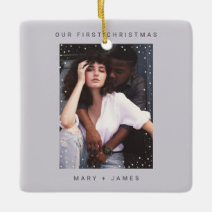 Light Gray Simple Modern  Merry and Married Photo Ceramic Ornament