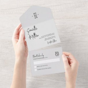 Light Gray Simple Rustic Minimalist Wedding All In One Invitation