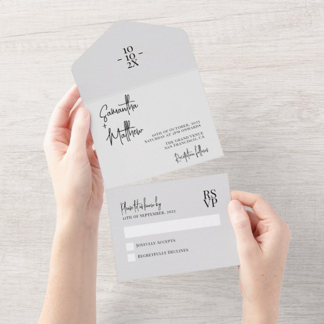 Light Gray Simple Rustic Minimalist Wedding All In One Invitation (Tearaway)
