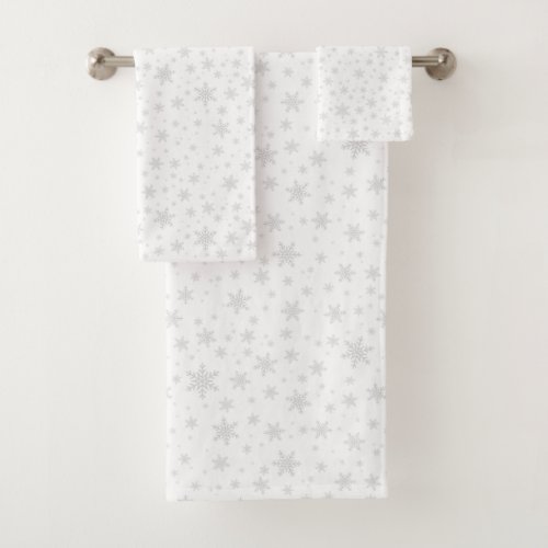 Light Gray Snowflakes on White Bath Towel Set